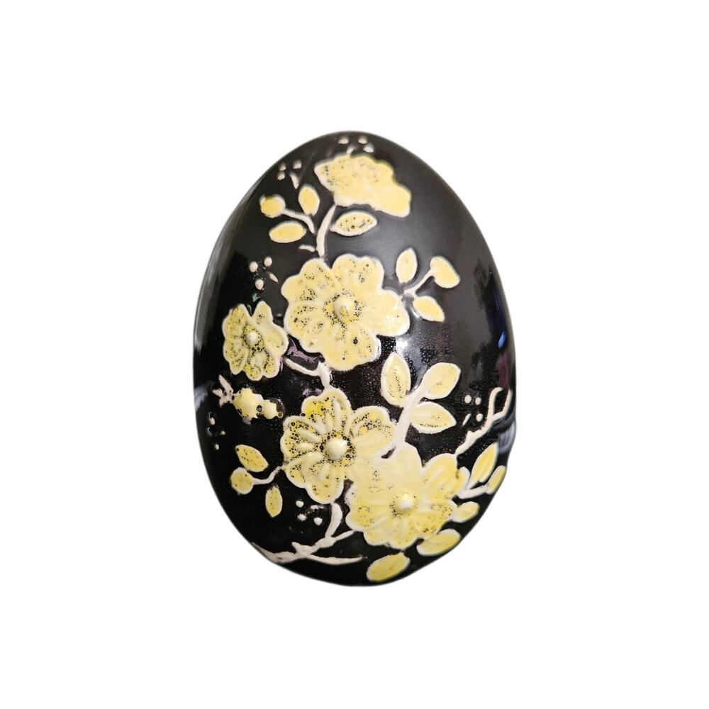 Hand Painted Black Floral Ceramic Decorative Egg Art Pottery Home Decor